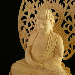 Vintage Japanese Buddhist Statue Buddha Amida Nyorai Buddhism Woodcarving Nos