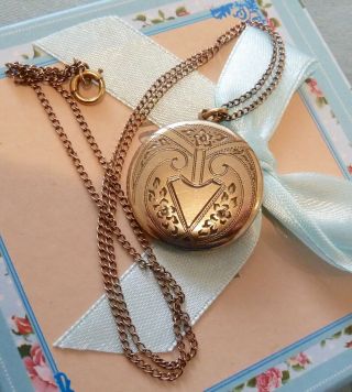 Antique Gold Rg/gf Locket/pendant C1900 Ornate W/chain Delightful