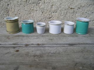 Six Early Tinglaze Delftware Ointment Pots Pharmacy Perfume Bear ' s Grease 2