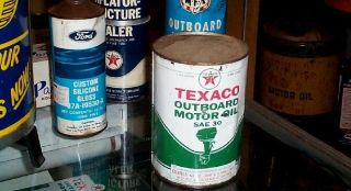 Vintage Texaco Outboard Oil Can W/ Boat Motor Sign Gas Gasoline Man Cave