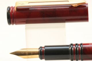 Vintage Waterman Forum Fine Fountain Pen,  Red Marble With Black Piping