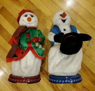 Gemmy Spinning Snowflake 20 " Frosty The Snowman And Snow Woman Please Read