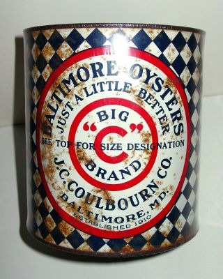 Big " C " Brand Baltimore Oysters Tin Can - J.  C.  Coulbourn Co.