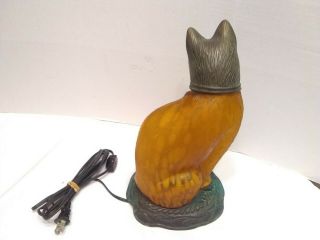 ANDREA BY SADEK Amber Art Glass & Bronze Cat Lamp 1996 Tin Chi 2
