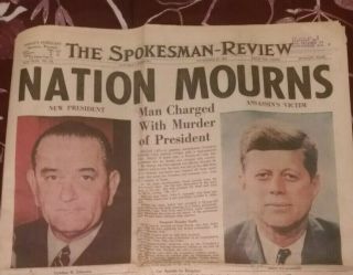 Jfk President John F.  Kennedy Assassination From Spokane Newspaper