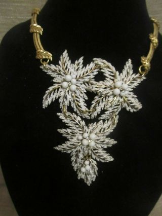 Vintage White Flower Trio Statement Necklace - A Repurposed Ooak