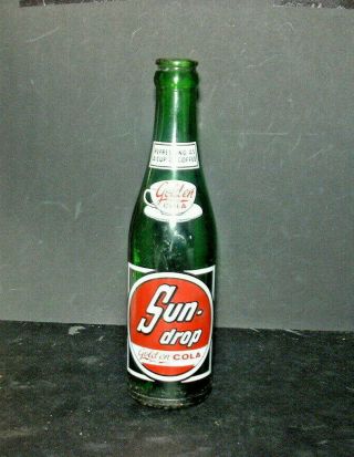 Sun - Drop Golden Gola 7oz Painted Soda Bottle Green 1960s St Louis Missouri
