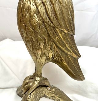 Vintage Large Heavy Brass Metal OWL Sculpture Figure On Branch Bird Statue Art 3