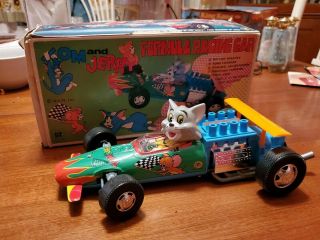 Vintage Modern Toys Masudaya Tom Jerry Formula 1 Tin Toy Racecar Mgm