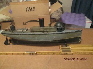 Vintage German Made Carette Tin Toy Wind Up Boat 15 Inches