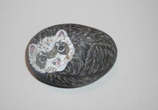 Sable Ferret Hand Painted Rock Pet Art Paperweight