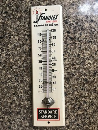 Vintage Metal Stanolex Standard Gas & Fuel Oil Co Advertising Thermometer