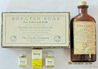 Upjohn Cheracol W/codeine Bottle - Borated Soap Box & Unicap Vit.  Souvenir