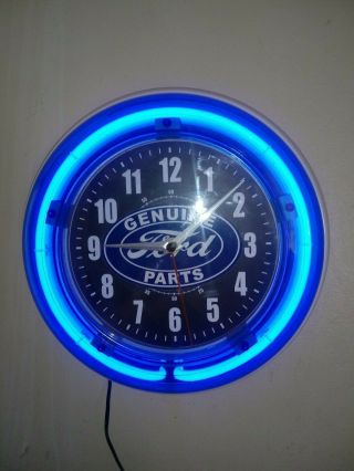 12 " Round Ford Parts Neon Wall Clock Ideal For Office,  Mancave,  Garage