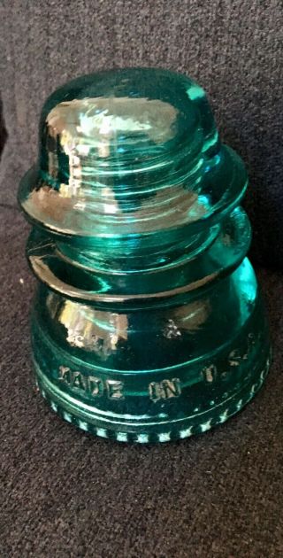 Vintage Hemingray No.  42 Beaded Bottom Blue/green Glass Insulator Made In The Usa