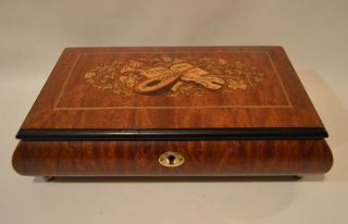 Vintage Inlaid Wood Music Box With Key Plays " My Heart Will Go On " Vermont