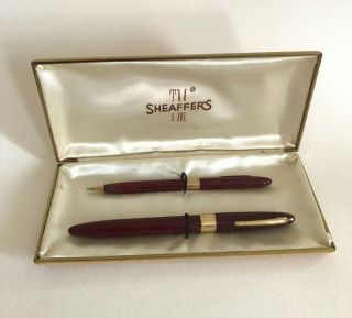 Vintage White Dot Sheaffer Triumph Snorkel 14k Gold Nib Pen Pencil Set Restored