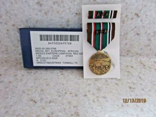 Wwii European African Middle Eastern Campaign Medal & Ribbon 3 Stars W/ Box