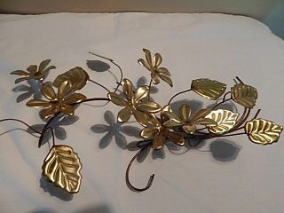 Homco/home Interior Gold Metal Leaf And Flower Wall Hanging