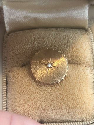 Vintage 14k Yellow Gold Diamond Starburst Tie Tack/lapel Pin 1.  8 Grams