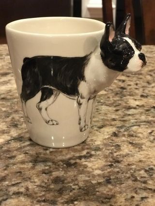 Blue Witch 3d Boston Terrier Dog Pet Ceramic Detailed Hand Crafted Coffee Mug.