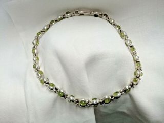 Vintage Heavy Sterling Silver And Green Peridot 17 " Necklace
