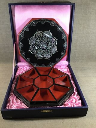 Fine Minye Korean Lacquered Jewelry Box Mother Of Pearl Military Presentation