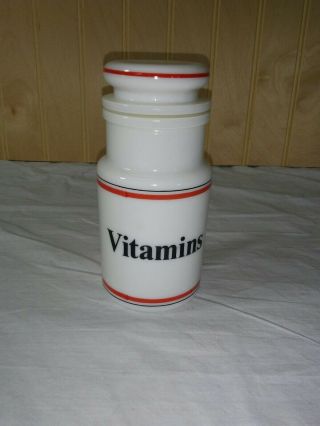 Vintage Vitamin Bottle White/red Milk Glass Apothecary Jar