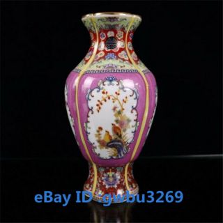 Chinese Cloisonne Porcelain Handwork Painting Flower Birds Vase W Yongzheng Mark