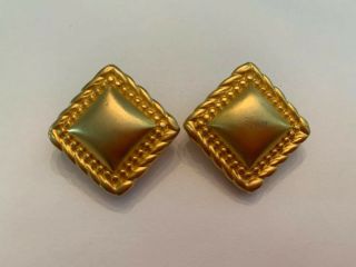 Vintage Signed Givenchy Matte Gold Tone Clip Earrings