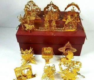 Danbury 1989 Gold 20k Plated Christmas Ornaments Set Of 12 Wt Box