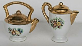 Vintage Miniature Porcelain Teapot & Coffeepot Salt & Pepper Shakers Japan Euc