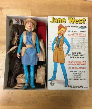 Vintage Marx Jane West Cowgirl Action Figure Doll Toy With Box 2067
