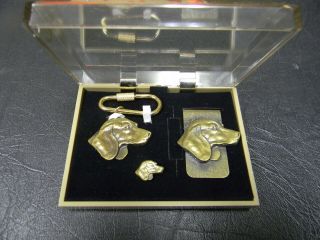 Beagle Brass Key Ring,  Money Clip And Tie Tac Set