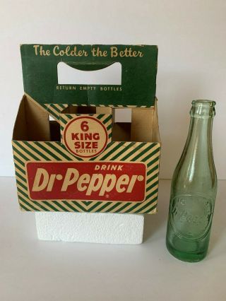 Dr.  Pepper Soda 6 Pack Carton.  Carrier - Circa 1940s - Plus Crown Top Bottle