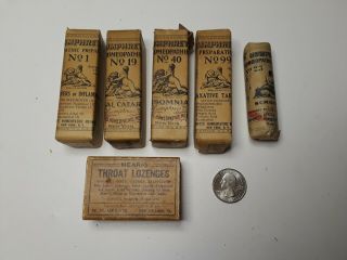 5 Vintage Humphrey’s Homeopathic Medicine Bottles & 1 Box Of Mearig Lozenges