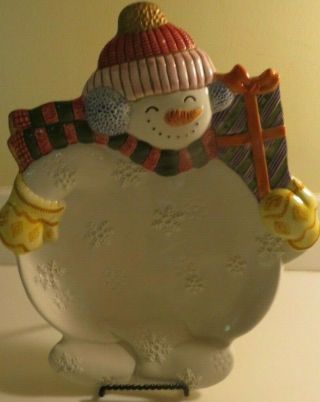 Fitz And Floyd Snowman Frosty Friends Winter Christmas Cookie Plate Pre - Owned