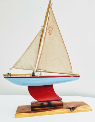 Vintage Star Yacht Sailboat Birkenhead Pond Boat Wood Made In England Sy/3 Blue