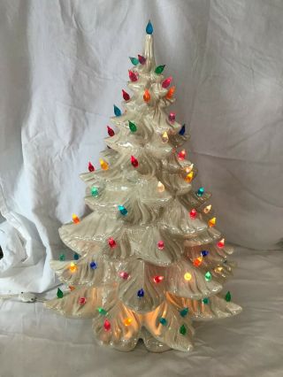Vintage White Ceramic Christmas Tree Light Up White Base