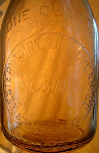 Vintage Quart Milk Bottle Justrite Western Dairy & Ice Cream St.  Joseph Mo.
