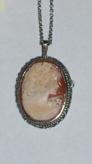 Vintage Gammei Sterling Silver Cameo - Necklace - Pin - Pendant & Cog Ss