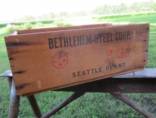 Bethlehem Steel Seattle Plant Wooden Crate Box - 21 X 13 X 8 "