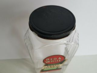 Red and White Stores Glass Pickle Jar 8 Inch Vintage 2
