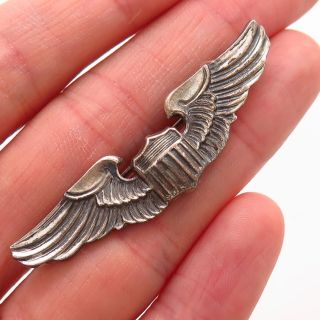 925 Sterling Silver Vintage Wwii Us Air Force Pilot Wings Pin Brooch