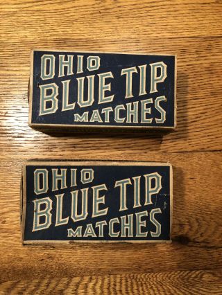 2 Vintage Ohio Blue Tip Match Boxes Advertising - Strike Anywhere - Box Only