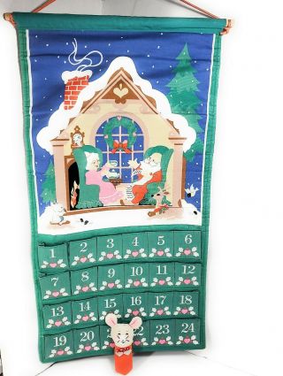 1987 Vintage Avon Cloth Advent Calendar Countdown To Christmas Mouse