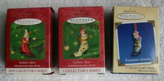 Hallmark Keepsake Ornaments 2000,  2001,  2002 Fashion Afoot Complete Series Of 3