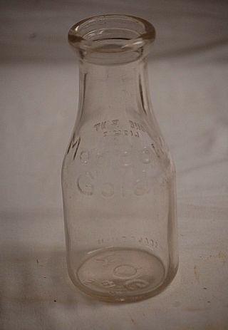Vintage Meadow Gold One Pint Clear Glass Embossed Milk Bottle Diary Advertising