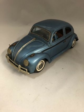 Vintage Volkswagen Vw Beetle Tin Bandai Japan Bug Toy Car Blue Battery Operated