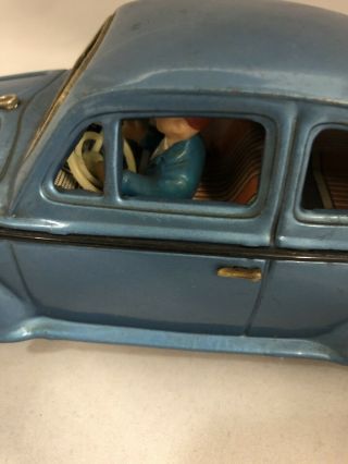 Vintage Volkswagen VW Beetle tin Bandai Japan bug toy car Blue Battery Operated 2